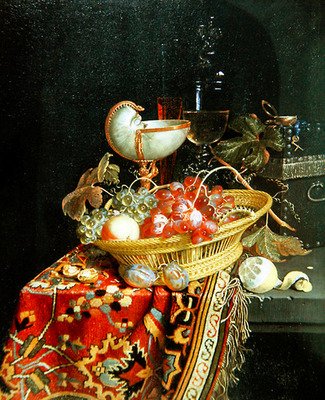 Une nature morte de fruits dans un panier et une coupe de nautile - Nicolaes Van Gelder