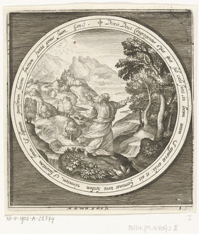 Troisième jour de la création : Dieu crée la terre et les plantes à graines et les arbres portant des fruits avec des graines - Nicolaes de Bruyn