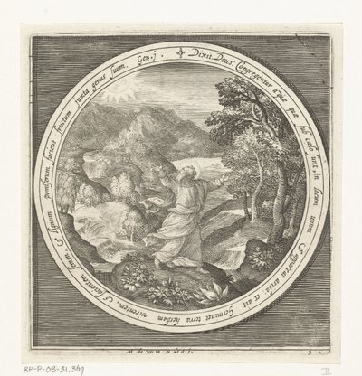 Troisième jour de la création : Dieu crée la terre et les plantes à graines et les arbres avec des fruits portant des graines - Nicolaes de Bruyn