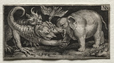 Éléphant combattant deux bêtes, 1594 - Nicolaes de Bruyn