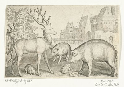 Cerf, hérisson, mouton, grenouille et cochon - Nicolaes de Bruyn