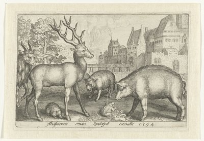 Hert, egel, schaap, kikker en varken - Nicolaes de Bruyn
