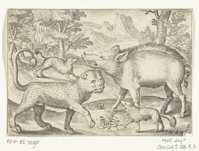 Léopard, sanglier et chiens - Nicolaes de Bruyn
