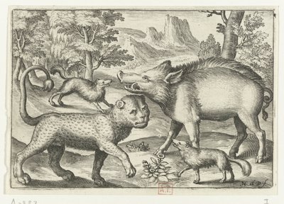 Léopard, sanglier et deux chiens - Nicolaes de Bruyn