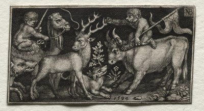 Singes chevauchant un chameau et un taureau - Nicolaes de Bruyn