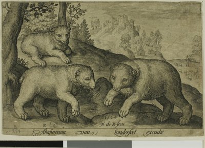 Trois ours, planche dix de Quatre animaux à quatre pattes - Nicolaes de Bruyn