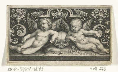Deux enfants se battant, chevauchant des boucs, flanqués d