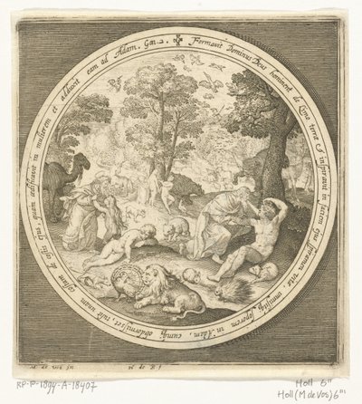 Sixième jour de la création : Dieu crée les animaux et Adam et Ève - Nicolaes de Bruyn