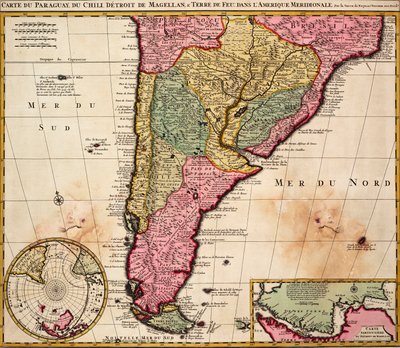 Carte du Paraguay, du Chili, du détroit de Magellan et de la Terre de Feu en Amérique du Sud, c.1720 (gravure en couleur) - Nicolaes the Younger Visscher