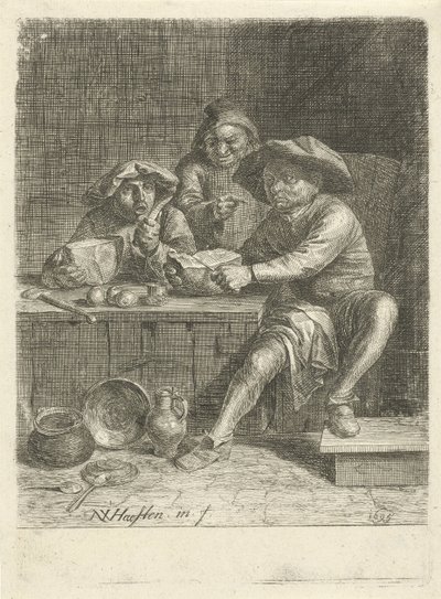 Paysans à une table avec du pain - Nicolaes van Haeften