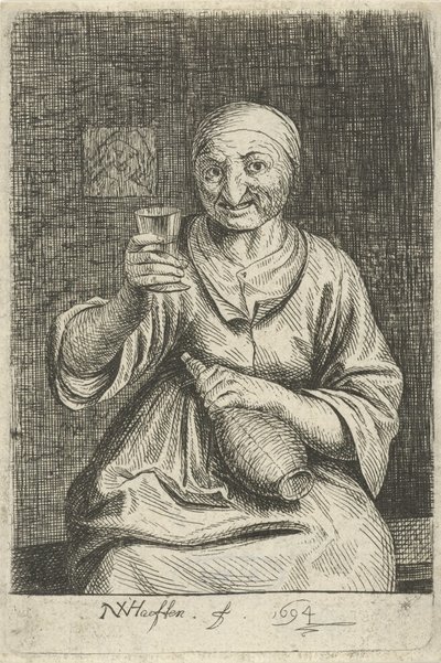 Vieille femme avec verre et cruche - Nicolaes van Haeften