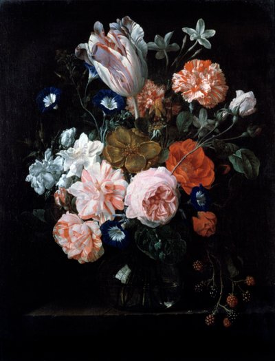 Une tulipe, des œillets et des gloires du matin dans un vase en verre, 17e siècle - Nicolaes van Veerendael