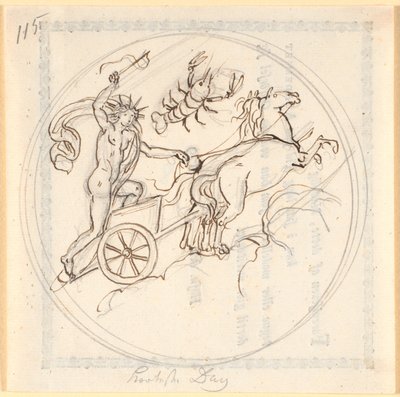 Apollon conduisant son char solaire vers le haut; en haut le signe du Cancer; encadré en cercle; représentant le jour le plus court - Nicolai Abildgaard