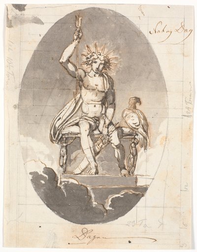 Jour, homme assis avec une auréole rayonnante et des flèches - Nicolai Abildgaard