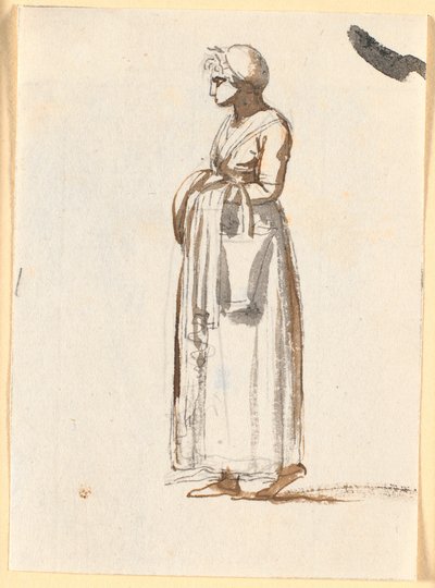 Une femme marchant vers la gauche avec un panier sur le bras - Nicolai Abildgaard