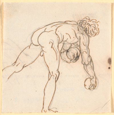 Un Homme Nu Courant (joueur de quilles?) avec des Pierres dans les Mains, Vu à Moitié de Dos - Nicolai Abildgaard
