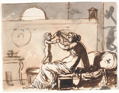 Une mère jouant avec son enfant, qui bascule sur ses genoux - Nicolai Abildgaard
