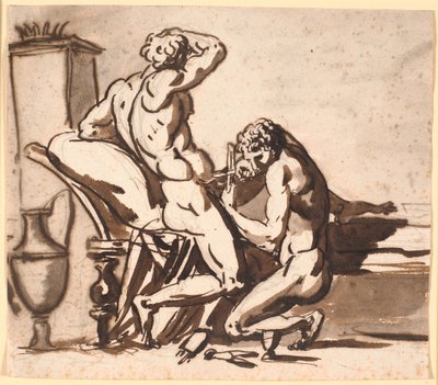 Un homme nu circoncis un autre homme nu, ou : Uranos castré par Kronos ? - Nicolai Abildgaard
