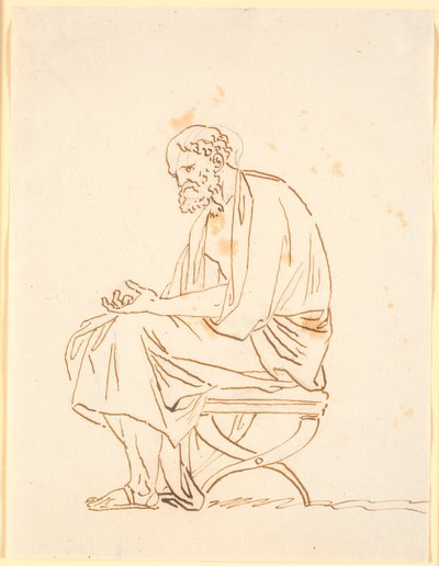 Un vieillard en costume antique, assis sur un tabouret, de profil à gauche - Nicolai Abildgaard