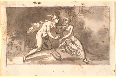 Hermès enseigne à un jeune homme (Apollon ?) à jouer de la flûte - Nicolai Abildgaard