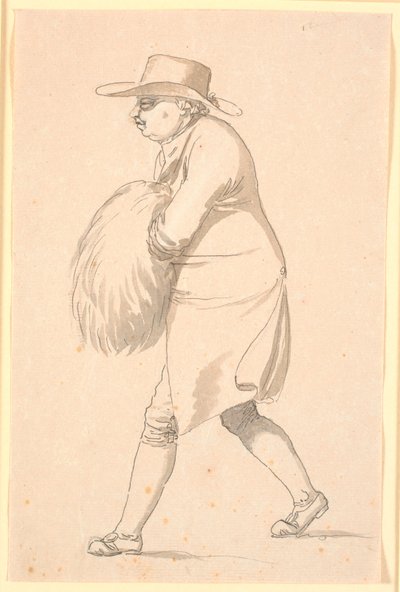Caricature, peut-être du professeur Münter, marchant vers la gauche, avec les mains dans un manchon - Nicolai Abildgaard