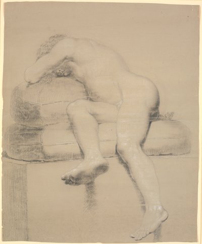 Modèle masculin allongé, vu en raccourci depuis les pieds - Nicolai Abildgaard