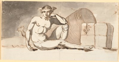 Mercure, assis près de balles de marchandises. Allégorie du commerce - Nicolai Abildgaard