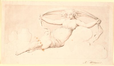 La Nuit, une figure féminine reposante. Réalisée en grisaille. Même composition que Td 542,38 mais sans ailes et avec les cheveux lâchés - Nicolai Abildgaard