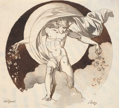 Dimanche. Un dieu nu couronné, répand des fleurs avec les deux mains - Nicolai Abildgaard