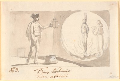 Le temps déshabillé. Un officier hussard avec une lanterne magique montre une image d