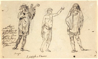Trois figures masculines. Celui à gauche ressemble à la figure de Braga sur la feuille précédente - Nicolai Abildgaard