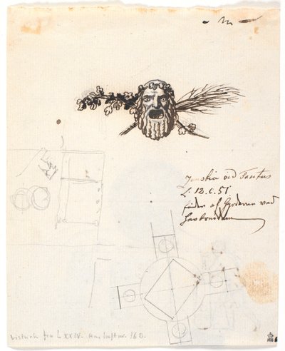 Esquisse de sceau pour le corps des mines de Røros, avec quelques petites esquisses de figures - Nicolai Abildgaard