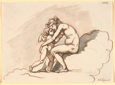 Vénus, assise dans les nuages, embrasse Cupidon - Nicolai Abildgaard