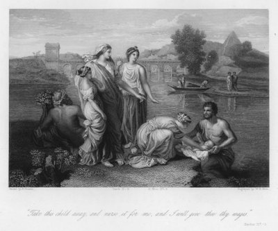 La découverte de Moïse, Exode II, 9 (gravure) - Nicolas (after) Poussin