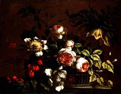 Roses, pivoines et autres fleurs sur un rebord - Nicolas (circle of) Baudesson