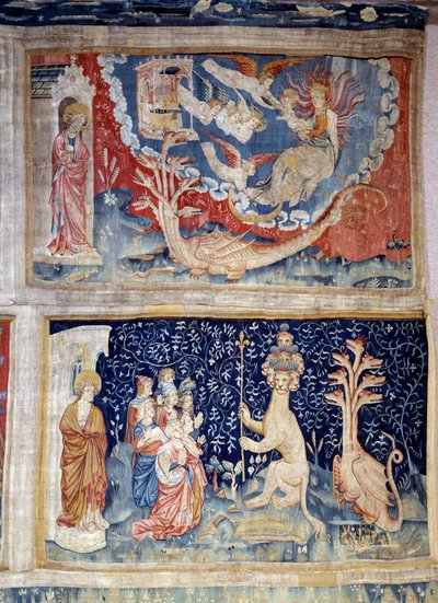 Rideau de la Révélation : un dragon incarne le diable devant une femme sur le point d