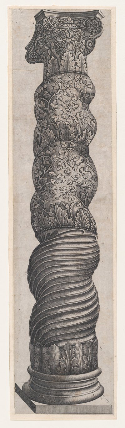 Speculum Romanae Magnificentiae : Colonne grotesque en spirale à Saint-Pierre, 16e siècle - Nicolas Beatrizet