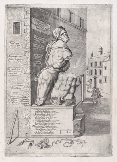 Speculum Romanae Magnificentiae : Statue de Pasquin dans la maison du cardinal Ursino - Nicolas Beatrizet