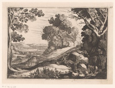 Paysage vallonné avec deux gardiens de chèvres - Nicolas Cochin (attributed to)