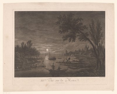 Vue nocturne sur la Meuse avec des pêcheurs - Nicolas Dufour