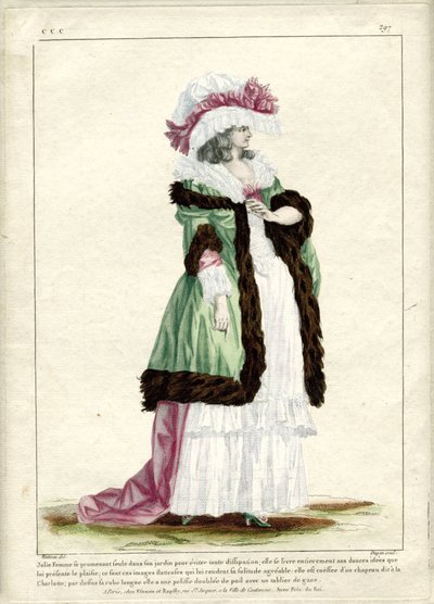 Galerie des Modes et Costumes Français, 1785, CCC 297: Jolie Femme se promenant seule... - Nicolas Dupin