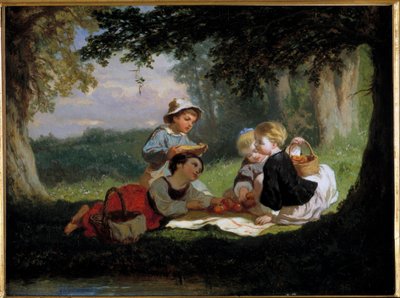 Le goûter champêtre. Peinture par Nicolas Gabe 19ème siècle - Nicolas Edward Gabe