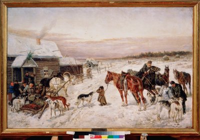 Devant une taverne en hiver - Nicolas Gregorovitch Svertschkoff