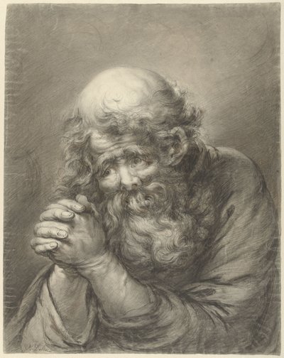 Vieil homme avec barbe et mains jointes - Nicolas Joseph Delin