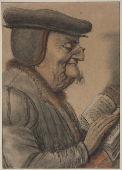 Homme âgé lisant un livre, première moitié des années 1600 (craie et encre noire) - Nicolas Lagneau or Lanneau