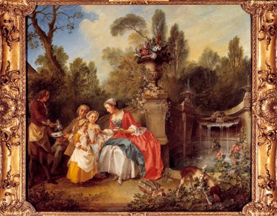 Une femme dans un jardin prenant un café avec des enfants ou une tasse de chocolat Peinture de Nicolas Lancret (1690-1743) - Nicolas Lancret