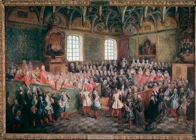 Lit de justice tenu par la majorité de Louis XV dans la Grande Chambre du Parlement de Paris le 22 février - Nicolas Lancret