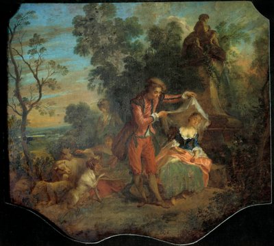 Le berger indiscret Scène bucolique représentant un jeune berger soulevant le voile sous lequel une jeune bergère est endormie. Peinture de Nicolas Lancret (1690-1743). 18ème siècle Dim. 0,84 x 0,95 m. Tours, Musée des Beaux-Arts - Nicolas Lancret
