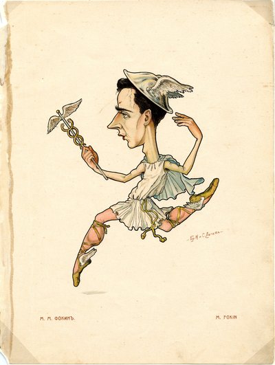 Portrait de Mikhail (Michel) Fokine (1880-1942) danseur et chorégraphe russe - Lithographie de Nikolai Gustavovich Legat - Nicolas Legat