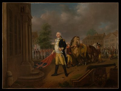 Le général Humphreys remettant les étendards pris à Yorktown au Congrès (Philadelphie) - Nicolas Louis Albert Delerive
